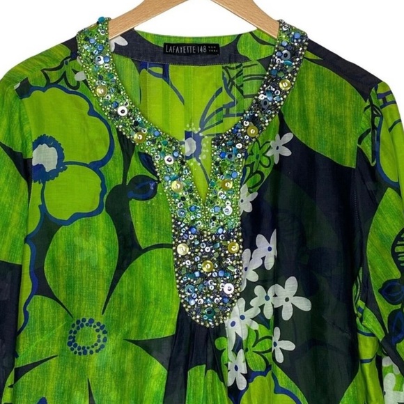 LAFAYETTE 148 New York Multi Green Floral Top - Picture 14 of 14